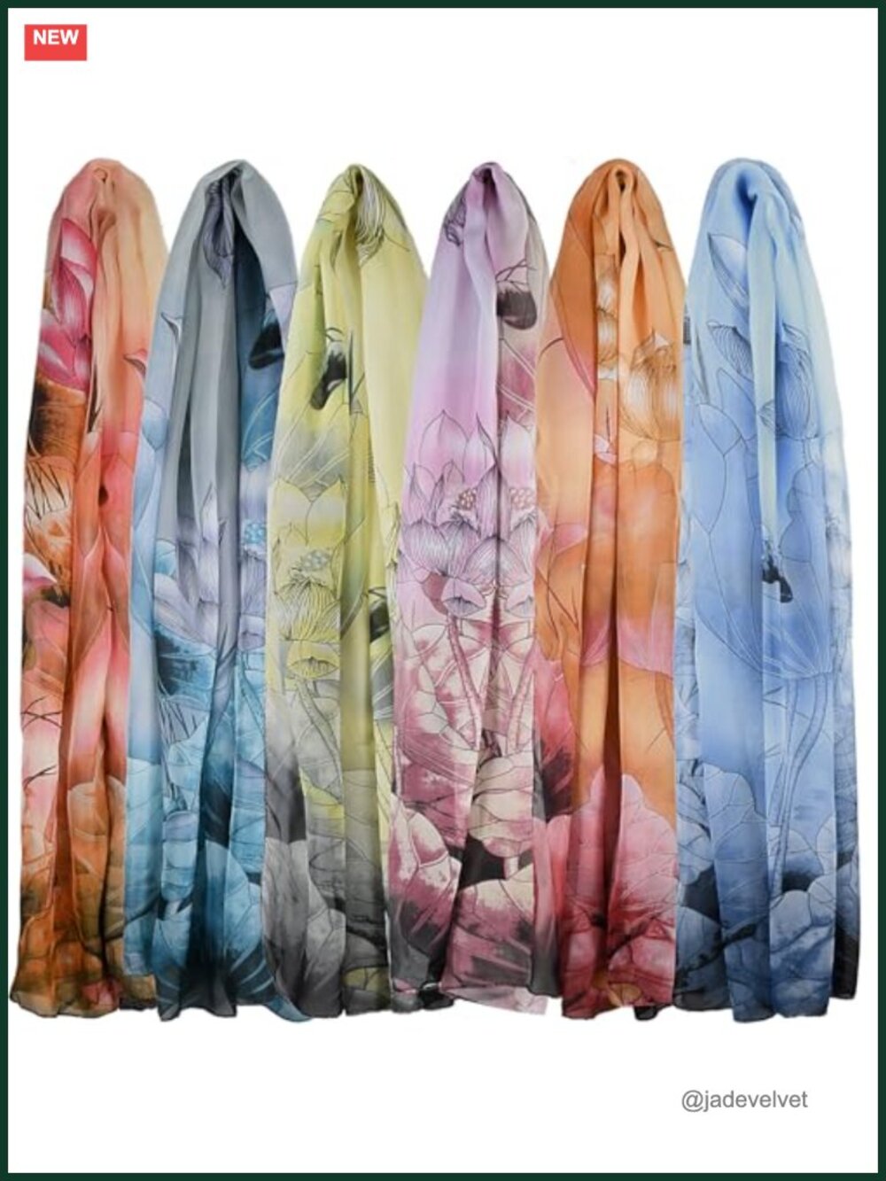 6 Pack Women's Lightweight Chiffon Scarf Floral Print Large